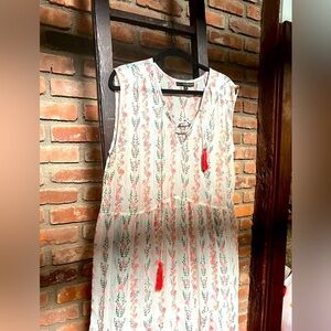 America & Beyond white pink flower beach coverup sheer sleeveless long flowy XL